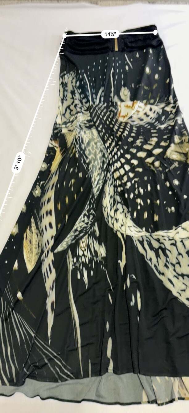 Roberto Cavalli Vintage Feather Butterfly Print Maxi Skirt with Gold-Tone Zipper - Picture 2 of 5